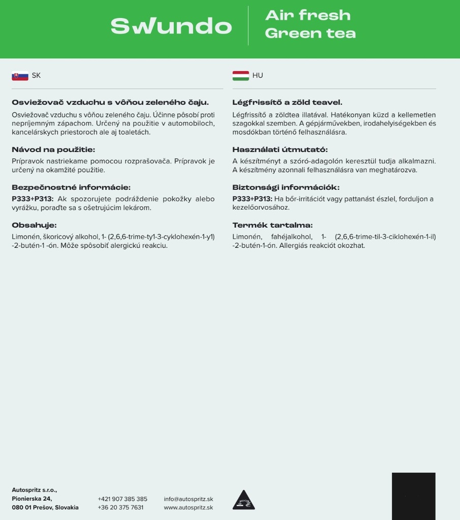 SWUNDO Air Fresh Green Tea