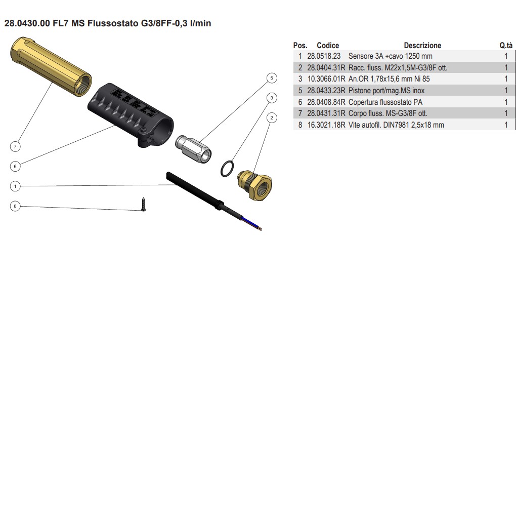 Senzor tlaku prietoku FL7MS  3/8FF Bsp-0,3 l/min 28.0430.00